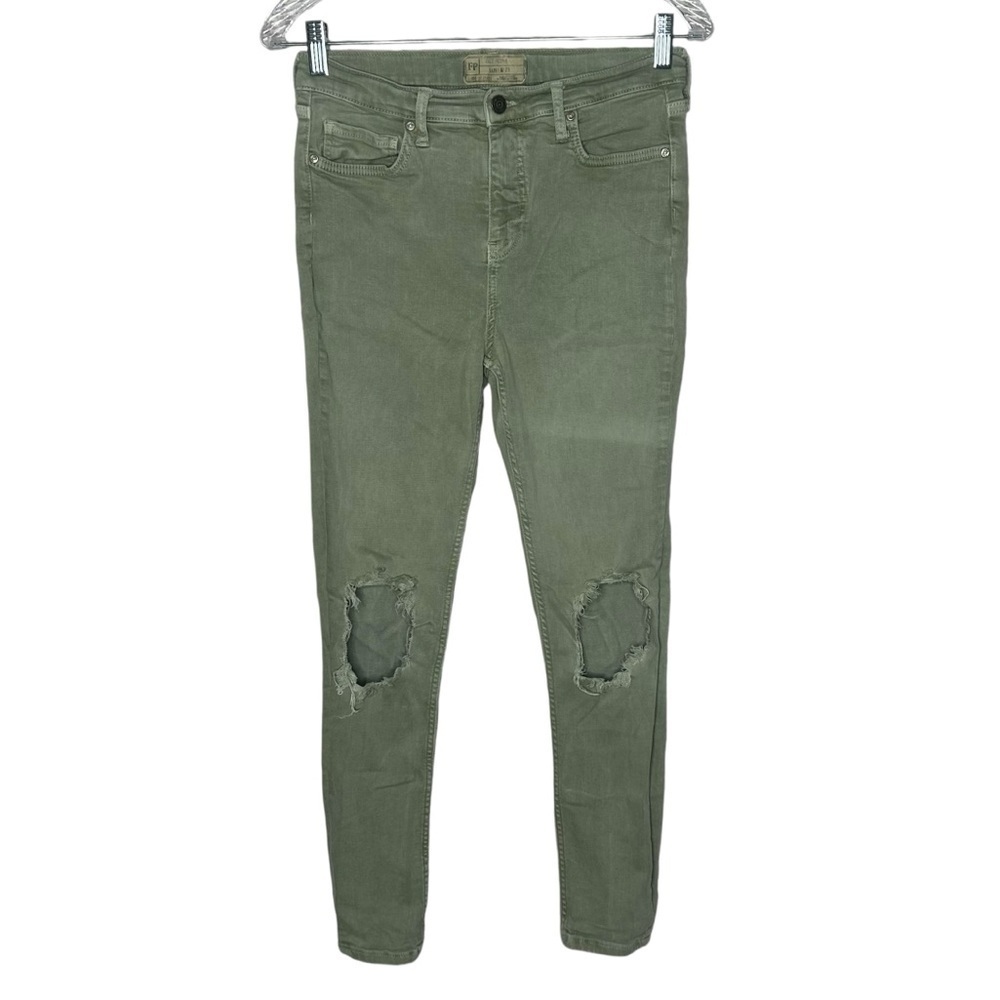 Free People High Rise Distressed Skinny Jeans- Sage